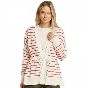Who What Wear Red and Cream Striped Cardigan with Tie Belt